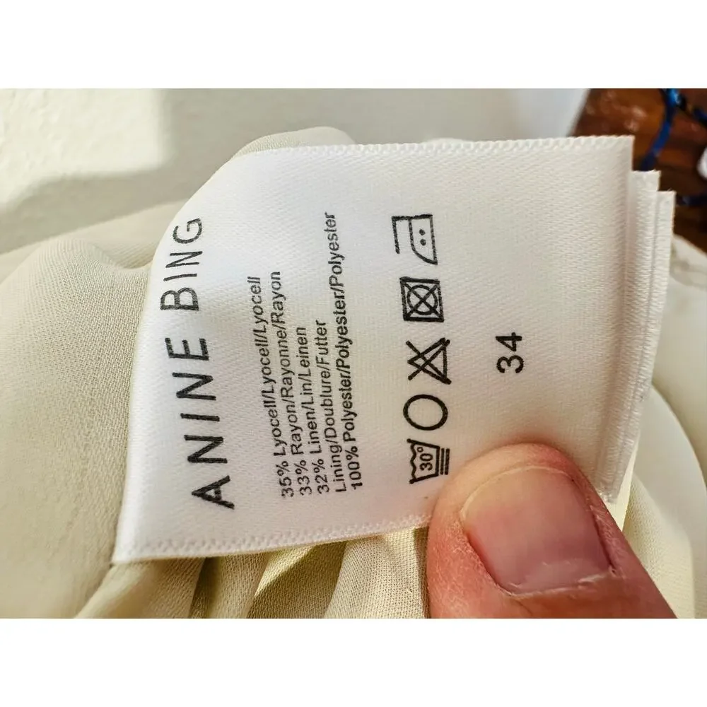 Anine Bing Women's Off-White Wide-Leg Front Zipper Lyra Trousers Pants Size 34